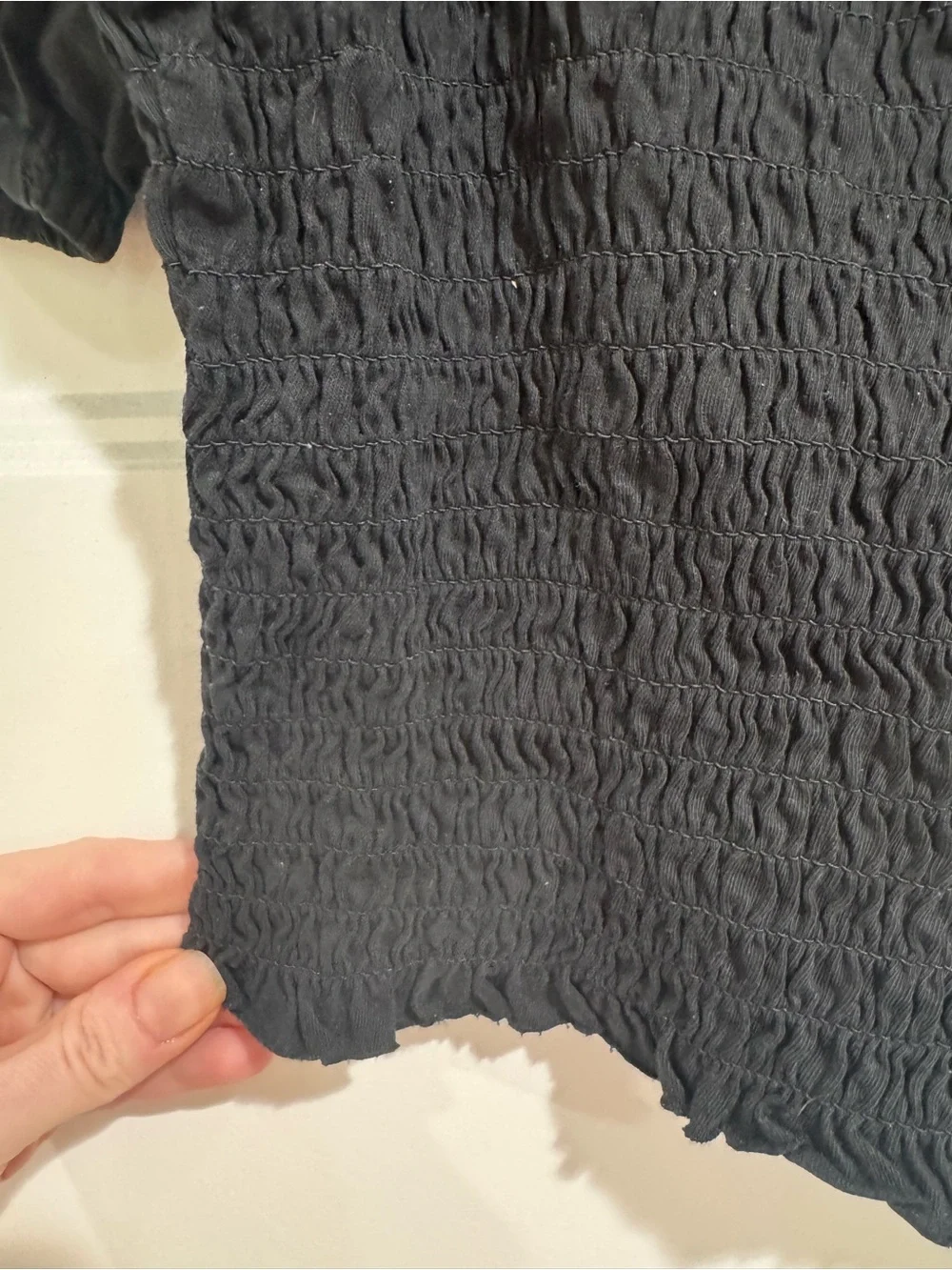 J. Crew Black Smocked Puff-Sleeve Top